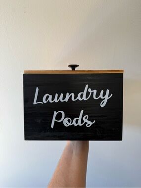Amazon Black Laundry Pods Storage Box with White Script